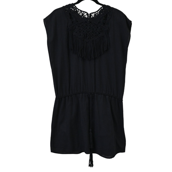 Ulla Johnson Mini Dress Size 2 Black Fringe Crochet Tassel Tie Waist Beach Boho - Picture 1 of 9